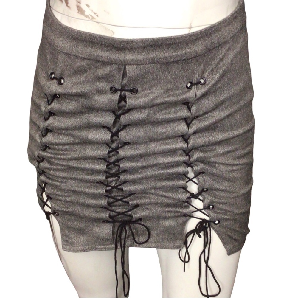 Gray Ruched Mini Skirt